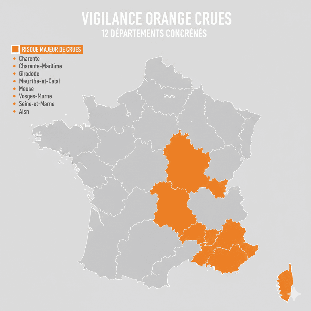 Alerte météo étendue : 12 départements en vigilance orange crues, vers un épisode durable