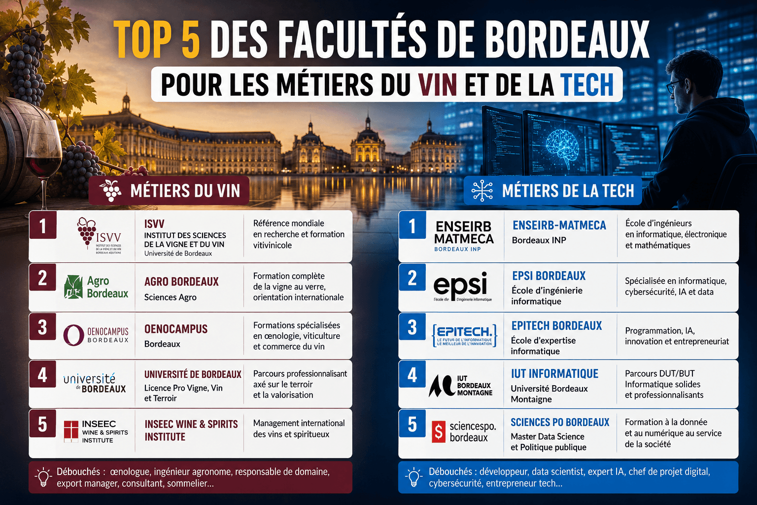 Top 5 des facultés de Bordeaux pour les métiers du vin et de la tech